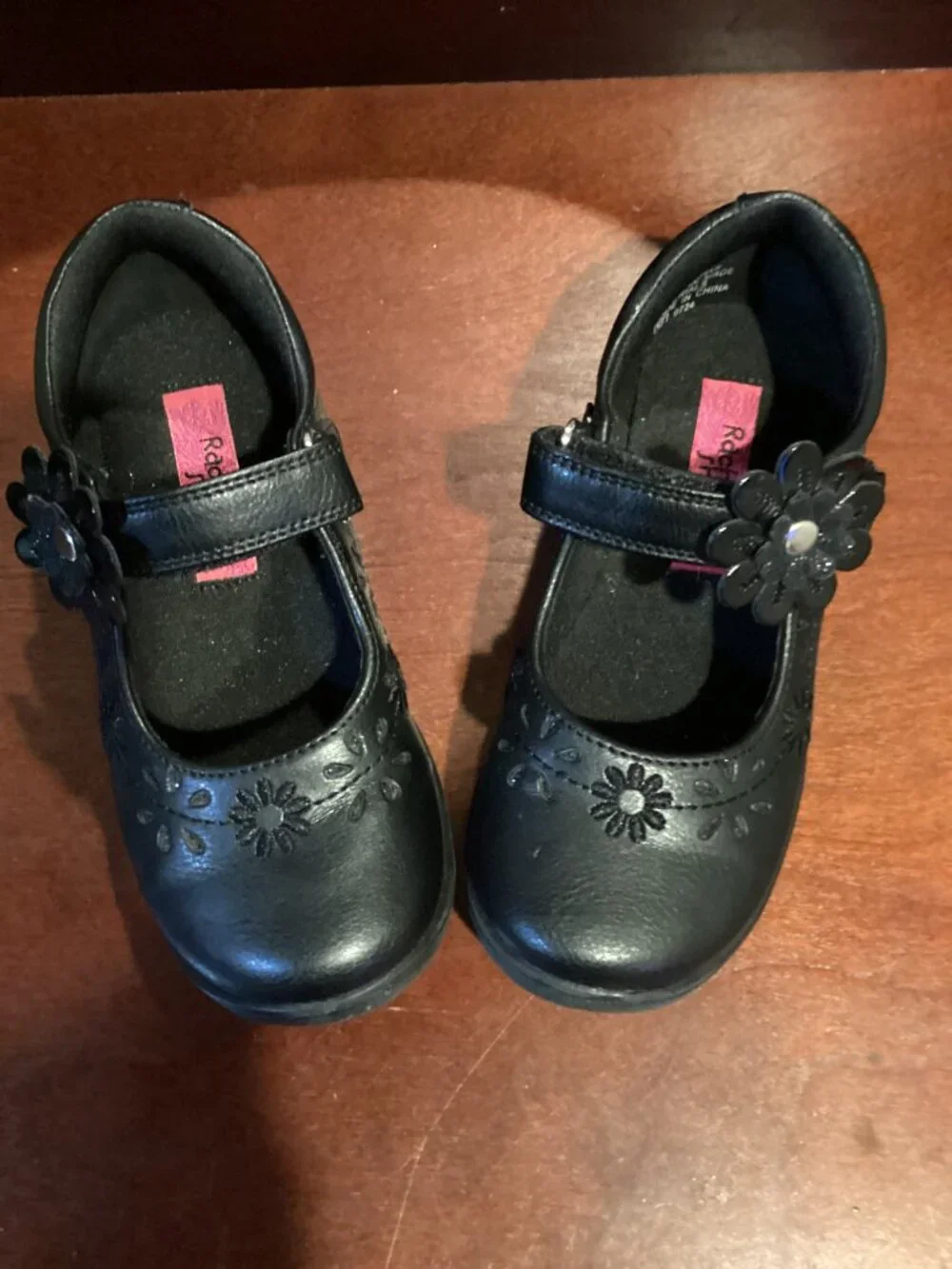 Girls Black Floral Mary Jane Dress Shoes